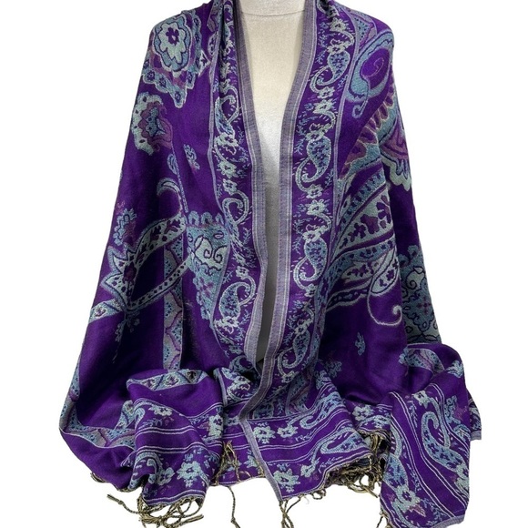Huge Purple and Light Blue Paisley Scarf Wrap - Picture 1 of 11
